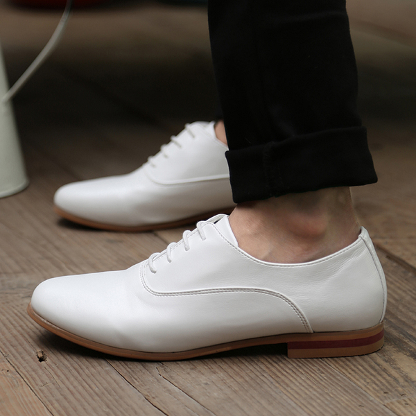 2016夏季男装休闲发型师尖头皮鞋白色小皮鞋英伦漆皮韩版潮鞋新款