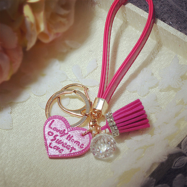 韩国可爱马卡龙钻创意挂饰挂件钥匙链绳流苏爱心包包挂-淘宝网全球站