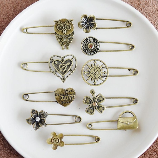手工diy饰品服装配件 复古金属胸针 卡通 动物 花朵 古铜色大别针