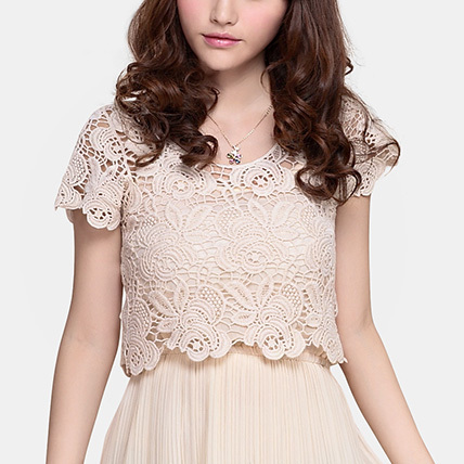 夏季短款套头罩衫短袖t恤女韩版显瘦镂空钩花白色蕾丝衫小坎肩薄