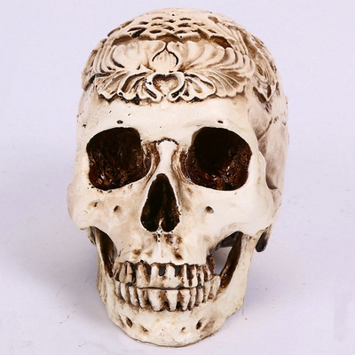 雕花头骨万圣节珍藏版树脂工艺品道具恐怖鬼屋骷髅头骨仿真头骨