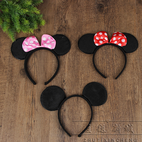 米妮发卡头饰成人儿童米老鼠耳朵摄影发箍米奇造型派对表演发饰