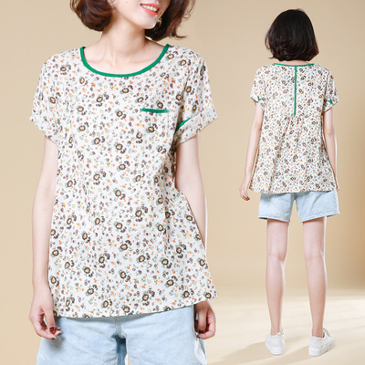 素木2015韩版甜美清新田园小碎花女短袖上衣 圆领纯棉t恤夏9850