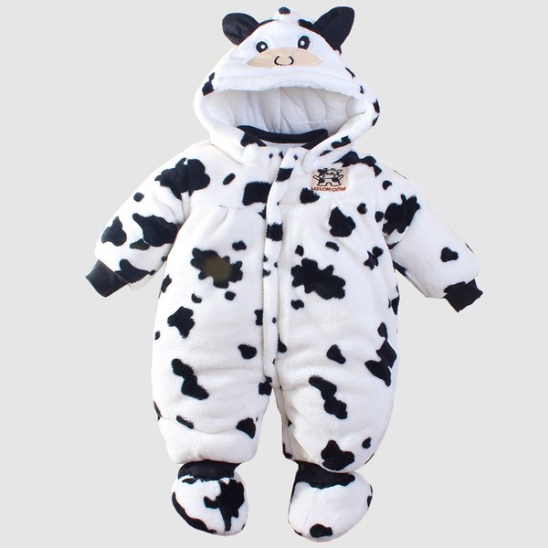 秋冬新品 可爱小奶牛法莱绒宝宝冬季棉衣外套新生儿衣服连体哈衣