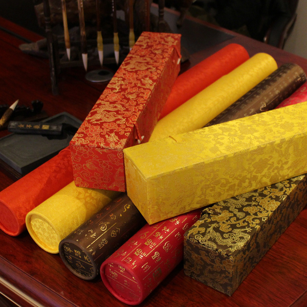 国画书法包装字画盒卷轴收纳收藏筒高档伸缩锦盒书画盒子防虫纸筒