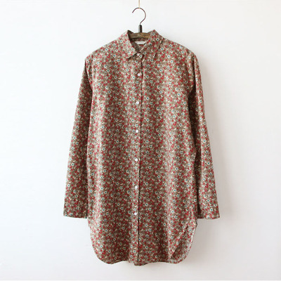 四季春 2016春装新款女装 甜美森女系碎花棉质中长款宽松长袖衬衫