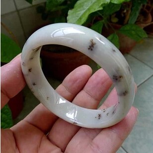 天然自然图画 新疆和田玉青白玉飘水草花手镯 正品带证书迎