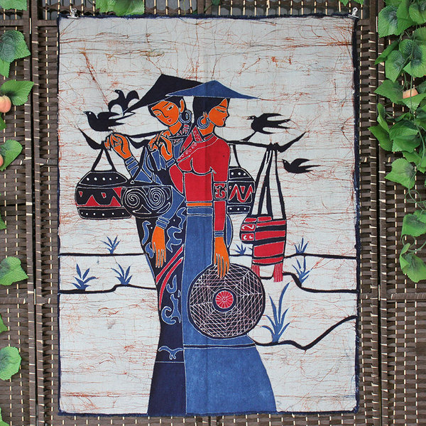 包邮苗族蜡染画春耕纯棉布画客厅餐厅装饰壁挂手工礼品挂画装饰画