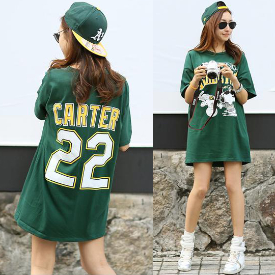 2017新款夏装韩版卡通字母印花体恤宽松大码中长款短袖t恤女纯棉