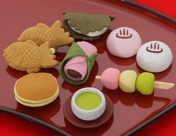 现货iwako 和果子 橡皮 食玩 鲷鱼烧 铜锣烧 三色团子 樱饼