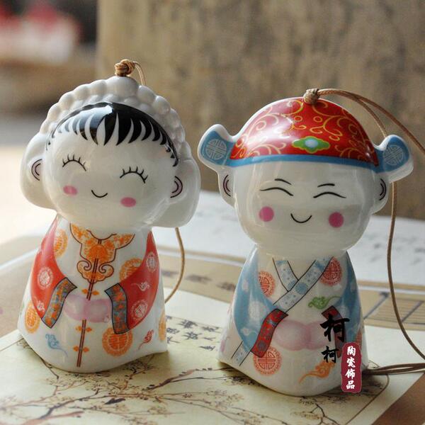 中国风陶瓷风铃 晴天娃娃 新郎新娘 可爱卡通创意家居饰品