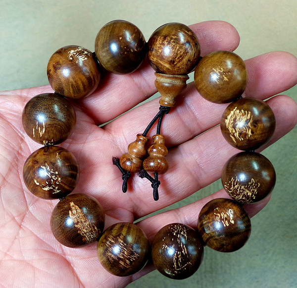 麻梨疙瘩 手串 佛珠 黑料 金线 2.0cm 精品 一物一拍