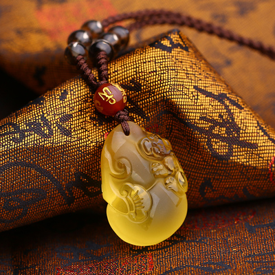 开光正品纯天然黄水晶葫芦貔貅吊坠 男女款招财转运辟邪项链