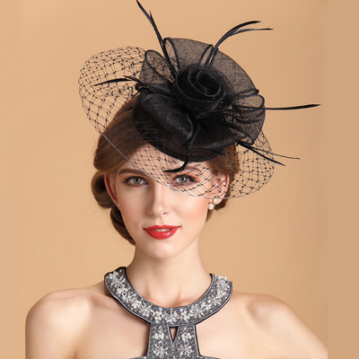 新款英伦复古时尚纱网礼帽子 宴会帽 舞台演出麻纱帽子新款婚纱帽