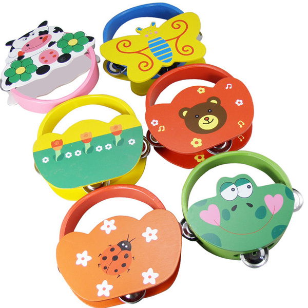 儿童手摇铃木制摇铃宝宝铃铛铃鼓玩具婴儿益智卡通动物手抓铃早教