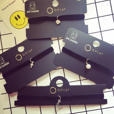 dck topshop 经典简约choker 珍珠十字桃心 文艺时髦感天鹅绒颈链