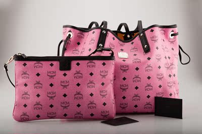 二手mcm女士手提包子母包粉色两用大容量女包