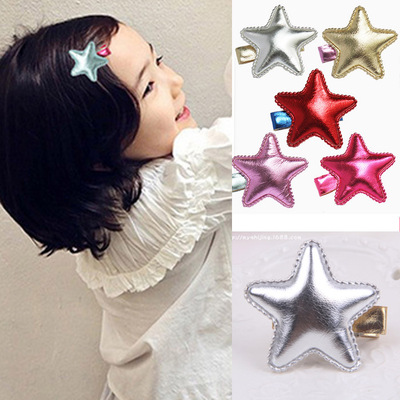 韩版儿童发饰pu小星星宝宝发夹女孩子头饰边夹全包布安全婴儿发夹