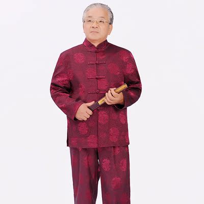 唐装长袖长裤套装中老年人唐装男士老年唐装长袖套秋季中老年男装