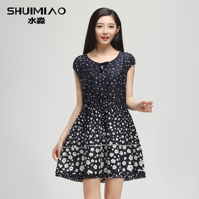 水淼2015年夏装新款200斤大码女装纯棉短袖碎花连衣裙女s15xy4767