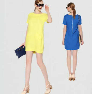 2015夏 欧美大牌直筒裙气质优雅廓形 H型短袖