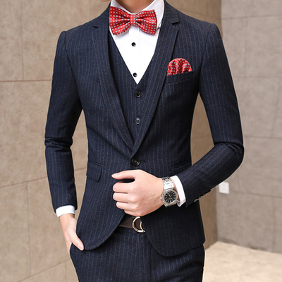 春季西服套装男士修身商务西服三件套结婚小西装新郎礼服职业装男