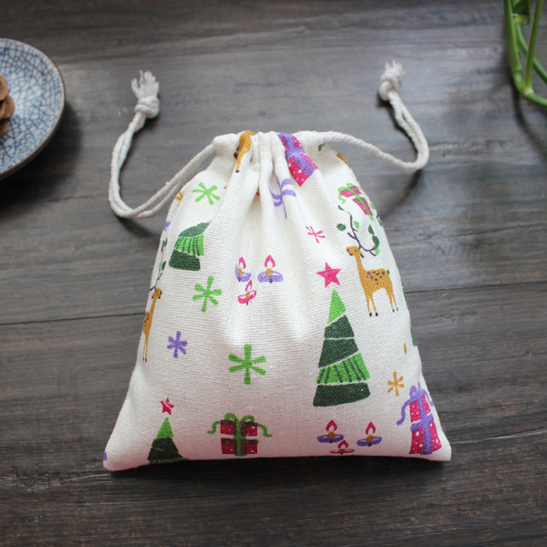 布语自制|圣诞麋鹿 手工原创自制棉麻小布袋抽绳袋礼品袋束口袋
