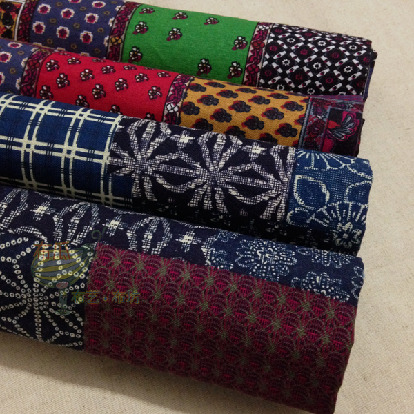 复古格子拼接拼色棉麻布料宽1.4米春夏季服装布料家居diy布艺直销