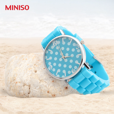 日本miniso名创优品正品韩版圆点女款硅胶电子表手表时尚学生女表