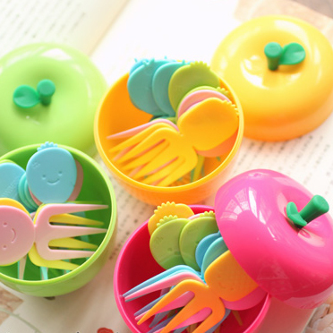 创意家居 热带水果水果叉 苹果造型套装 10枚入 3色