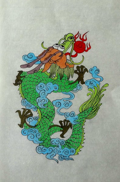 武强年画 画心 青龙戏珠 手绘 特价销售