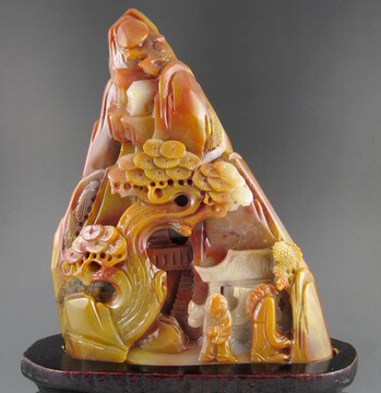 藏品 黄龙玉摆件 苏工 玉石摆件巧色松下问路 摆件 极品 包邮