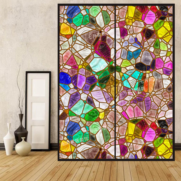 欧美彩色窗户贴彩绘玻璃磨砂玻璃贴膜复古教堂衣橱柜门贴纸贴画