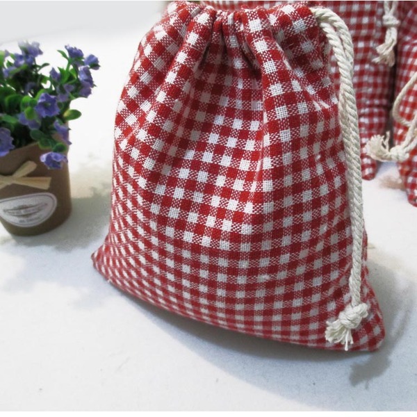 超大号格子麻布束口袋子 杂物收纳 环保米袋 饰品礼品袋 简约风格