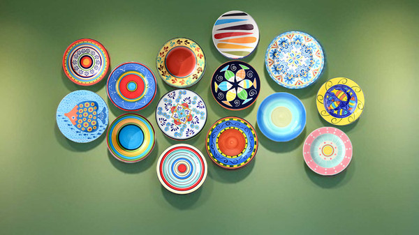 欧式美式彩绘盘子墙 手绘西式摆盘 挂盘壁饰可挂在墙面盘子装饰