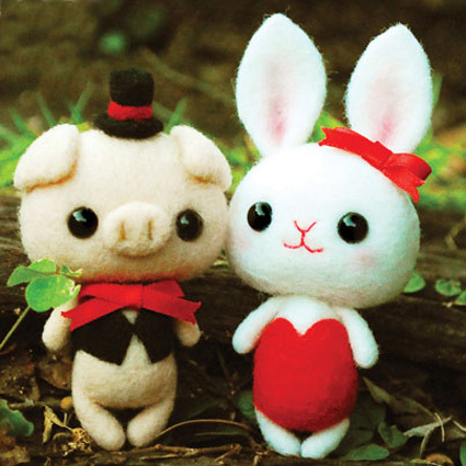 [梧桐家]绅士猪和兔宝宝超萌公仔羊毛毡戳戳乐手工diy制作材料包