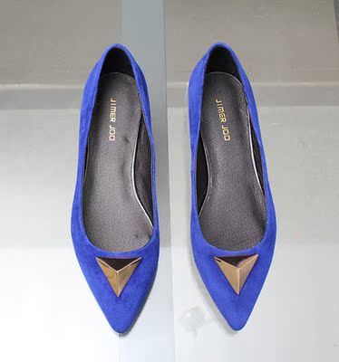 韩国单2015专柜同步款个性三角形金属搭扣性感浅口尖头平底小单鞋