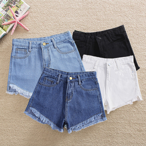 夏季韩版2016前短后长学生大码黑色高腰牛仔短裤女夏韩国宽松显瘦