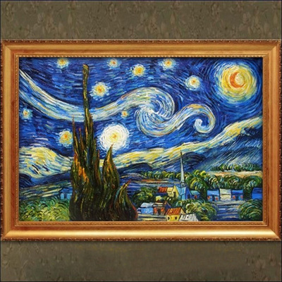 梵高 星空 星月夜纯手绘油画生日礼物创意礼品印象抽象装饰无框画