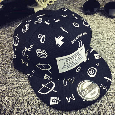 新款exo边伯贤帽子黑白涂鸦嘻哈帽街舞帽棒球帽夏天男女潮遮阳帽