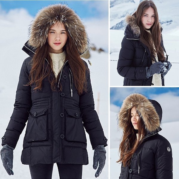 正品韩国代购swib品牌女生冬季羽绒服中长款加厚连帽棉袄外套保暖