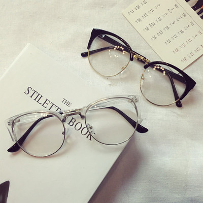 韩国ulzzang文艺原宿半框平光镜 复古怀旧圆框男女眼镜框架 包邮