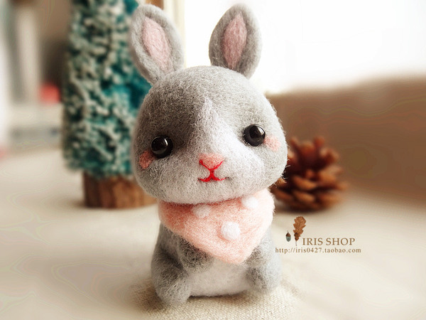 【iris手作】羊毛毡戳戳乐成品原创手工定制兔子钥匙链手机链摆件