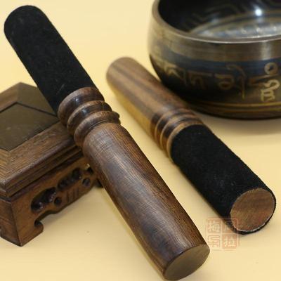 佛教用品法器手工佛音钵转棒敲棒钵锤颂钵槌带皮桃木研棒铜罄棒