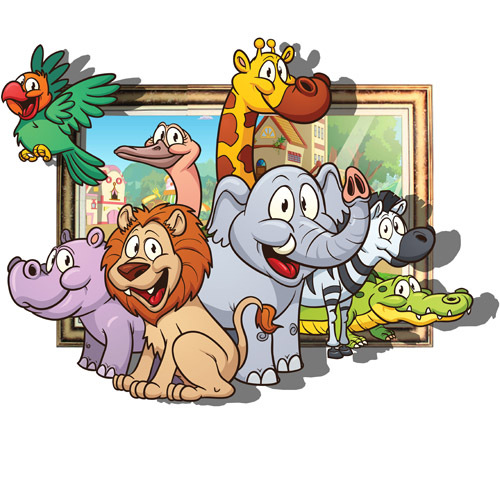 佩格3d立体墙贴 3d卡通动物贴纸 儿童卧室背景墙贴 动物大家庭