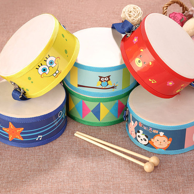 幼儿园教具卡通双面小鼓宝宝儿童礼物拍拍鼓乐器敲敲木质鼓玩具