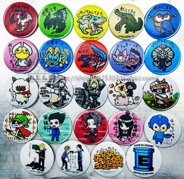 现货卡普空 怪物猎人 逆转裁判 洛克人 生化危机 58mm徽章 全24款