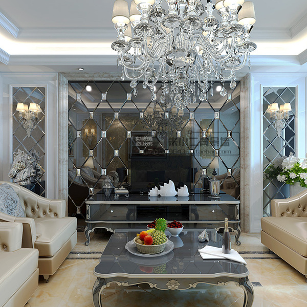 艺术玻璃 拼镜 新款 现代客厅 餐厅 影视 玄关 菱形镜面 背景墙