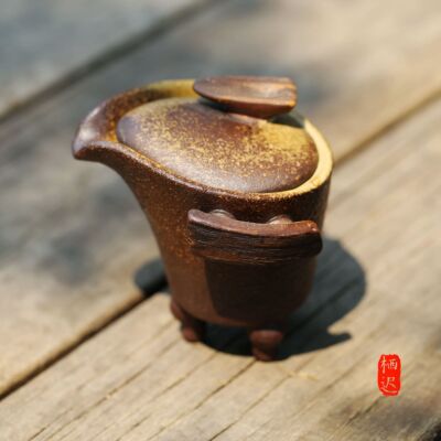 【栖迟】日式粗陶茶具 纯手工粗陶茶壶 无把公杯 盖壶 茶壶 仿古