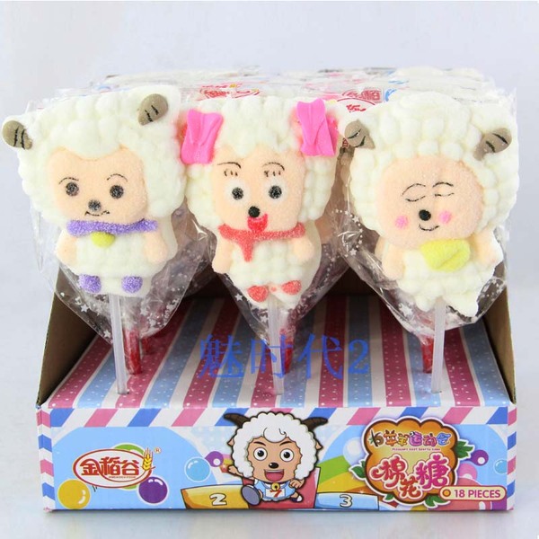 整盒价:18支 35金稻谷立体喜羊羊棉花糖棒棒糖果批发 2元一支